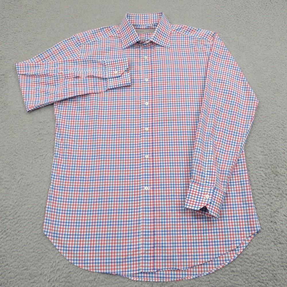 Etro Men Shirt 42 Red White Blue Check Long Sleeve Made in Italy Button Up
